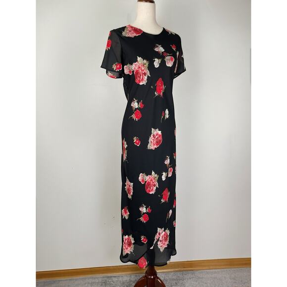 VTG 90s My Michelle Floral Maxi Dress Black Red Y2K Fairy Grunge Dark Romance - Picture 2 of 16